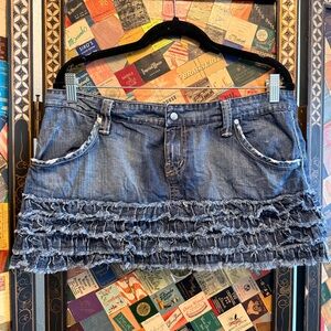 stradivarius Blue Frayed Ruffle Denim Mini Skirt
